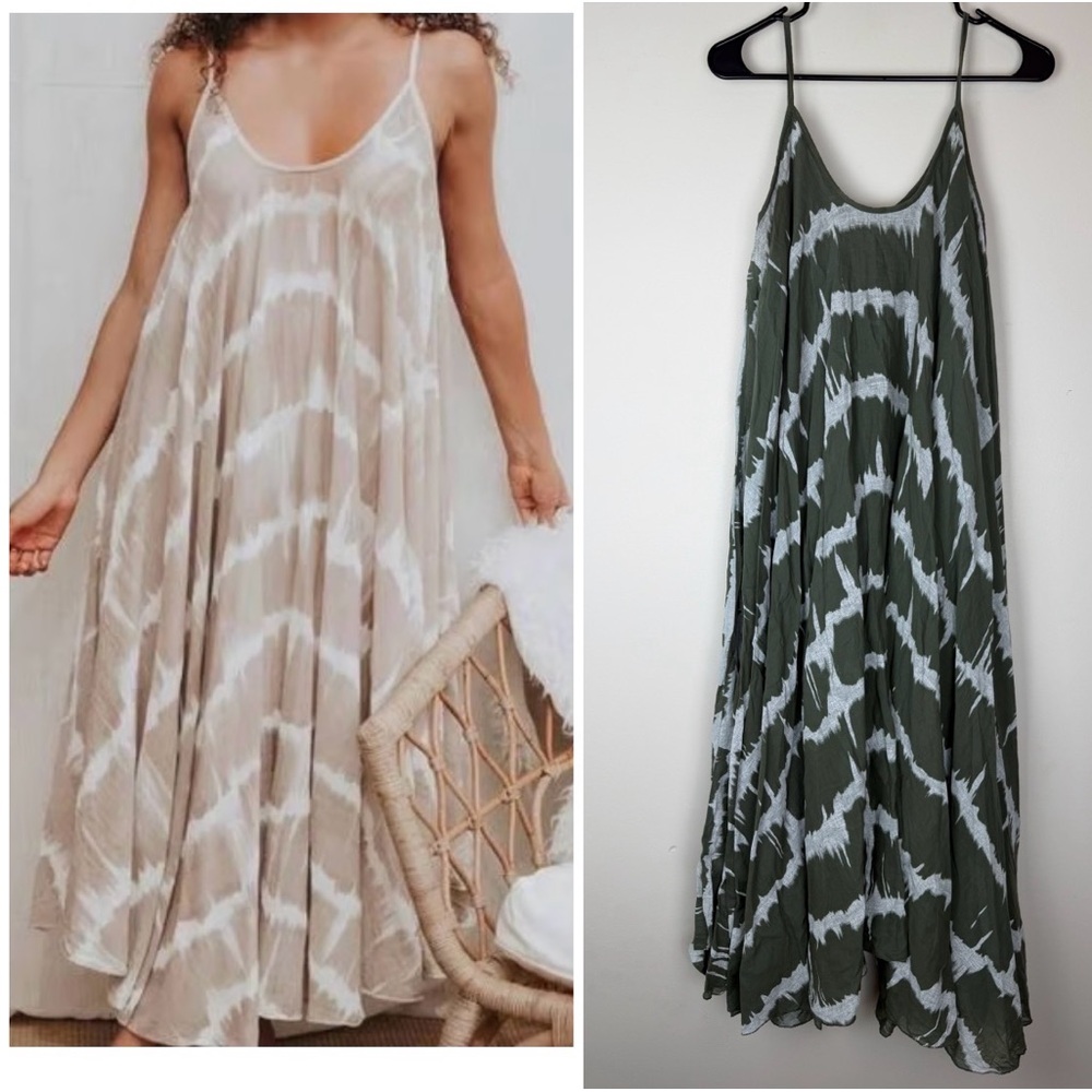 Tempo Paris Tie Dye Green White Maxi Dress M/L